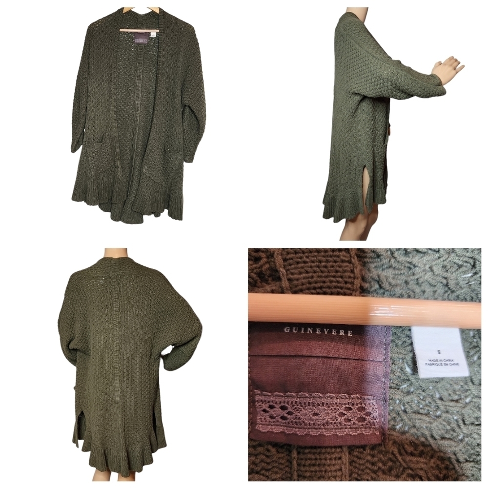 Anthropologie Guinevere knit ruffle long open cardigan with pockets‎